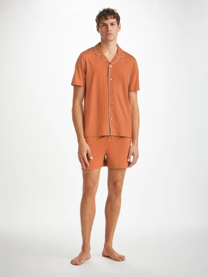 Derek Rose Short Pajamas Basel Micro Modal Stretch Terracotta Men Jersey Pajamas