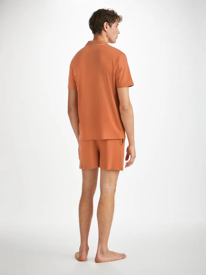 Derek Rose Short Pajamas Basel Micro Modal Stretch Terracotta Men Jersey Pajamas