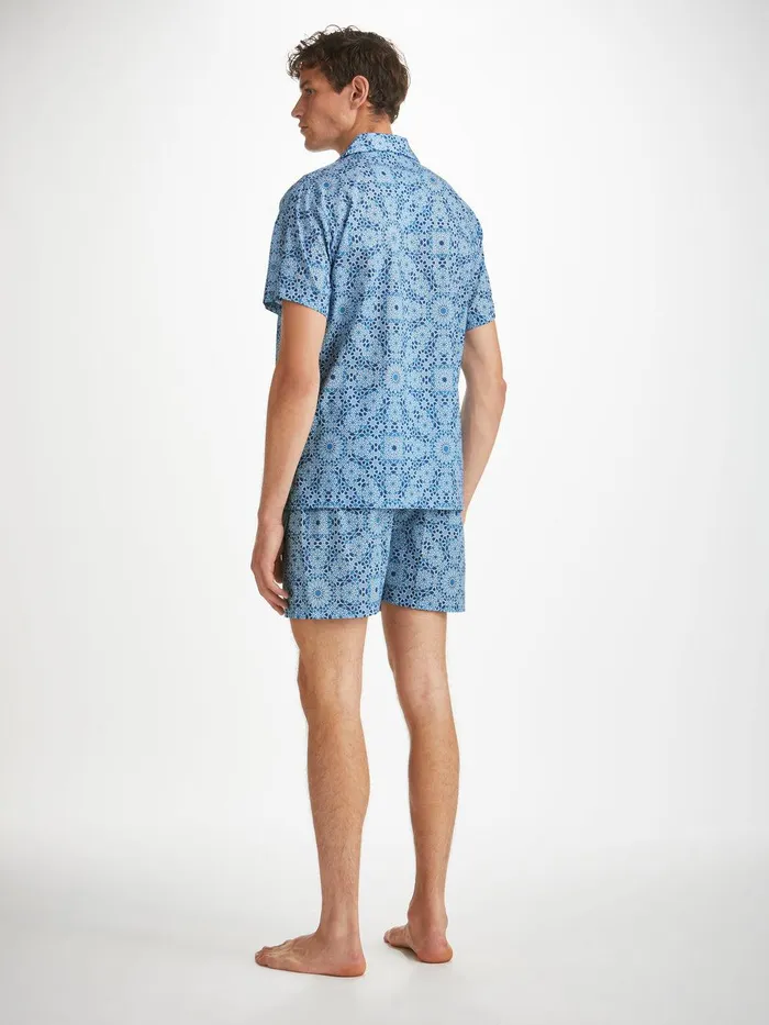 Derek Rose Short Pajamas Ledbury 69 Cotton Batiste Blue Men Cotton Pajamas