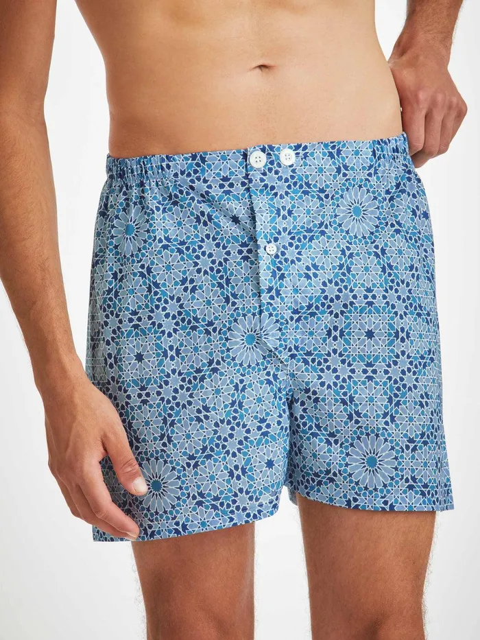 Derek Rose Short Pajamas Ledbury 69 Cotton Batiste Blue Men Cotton Pajamas