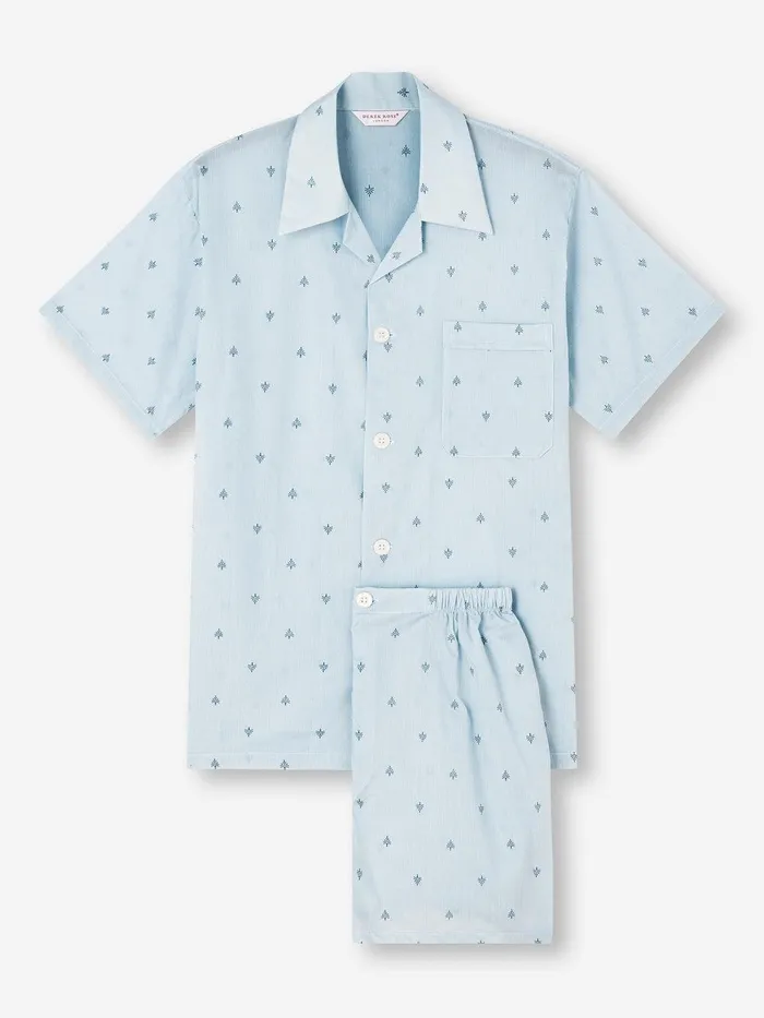 Derek Rose Short Pyjamas Nelson 100 Cotton Batiste Blue Men Cotton Pajamas