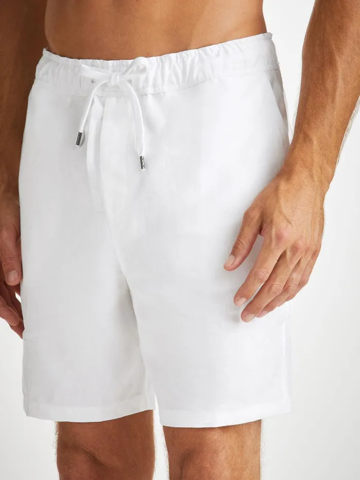 Derek Rose Shorts Sydney Linen White Men Linen Shorts