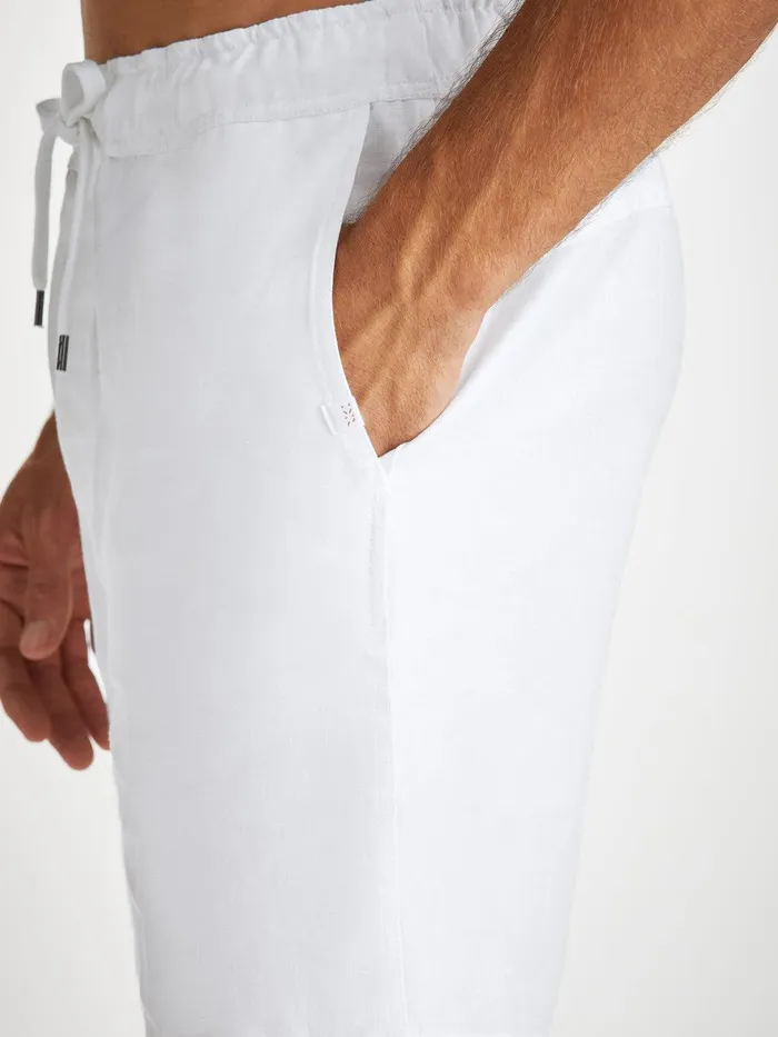 Derek Rose Shorts Sydney Linen White Men Linen Shorts