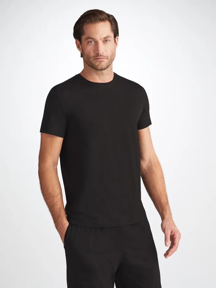 Derek Rose TShirt Basel Micro Modal Stretch Black Men Short Sleeve TShirts