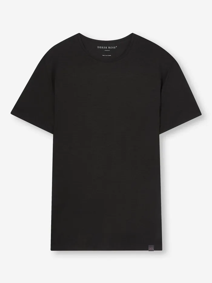 Derek Rose TShirt Basel Micro Modal Stretch Black Men Short Sleeve TShirts