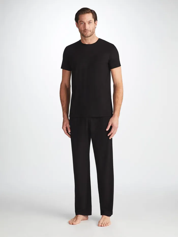 Derek Rose TShirt Basel Micro Modal Stretch Black Men Short Sleeve TShirts