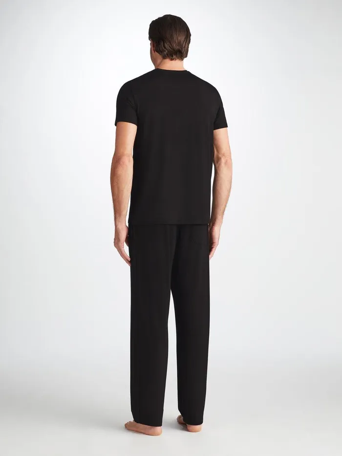 Derek Rose TShirt Basel Micro Modal Stretch Black Men Short Sleeve TShirts