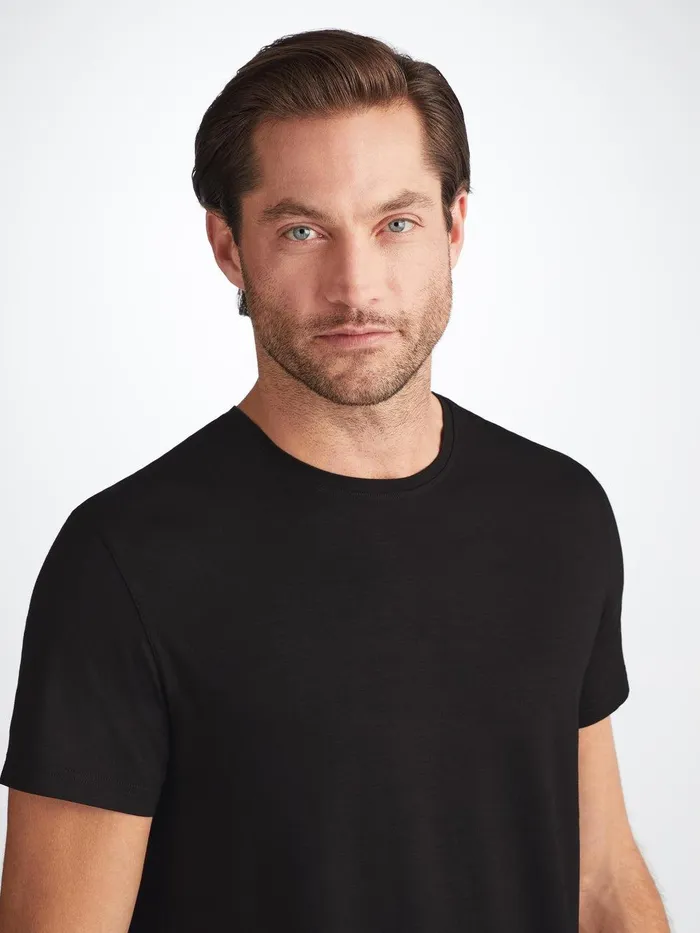Derek Rose TShirt Basel Micro Modal Stretch Black Men Short Sleeve TShirts
