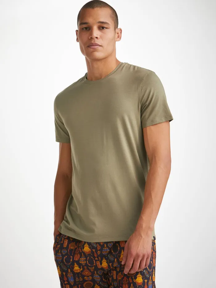 Derek Rose TShirt Basel Micro Modal Stretch Khaki Men Short Sleeve TShirts