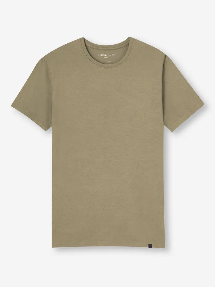 Derek Rose TShirt Basel Micro Modal Stretch Khaki Men Short Sleeve TShirts
