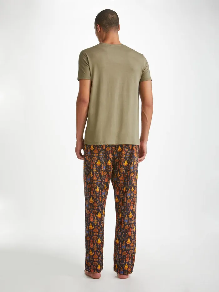 Derek Rose TShirt Basel Micro Modal Stretch Khaki Men Short Sleeve TShirts