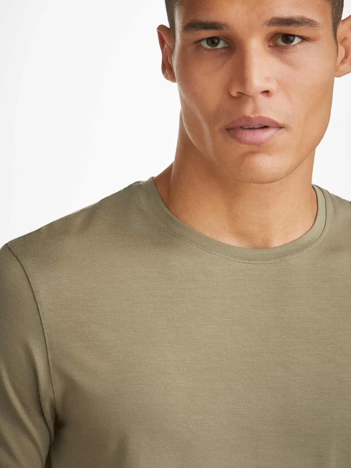 Derek Rose TShirt Basel Micro Modal Stretch Khaki Men Short Sleeve TShirts