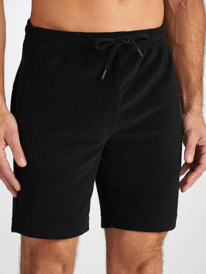 Derek Rose Towelling Shorts Isaac Terry Cotton Black Men Casual Shorts