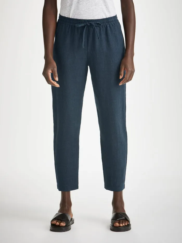 Derek Rose Trousers Vienna Linen Navy Women Casual Pants