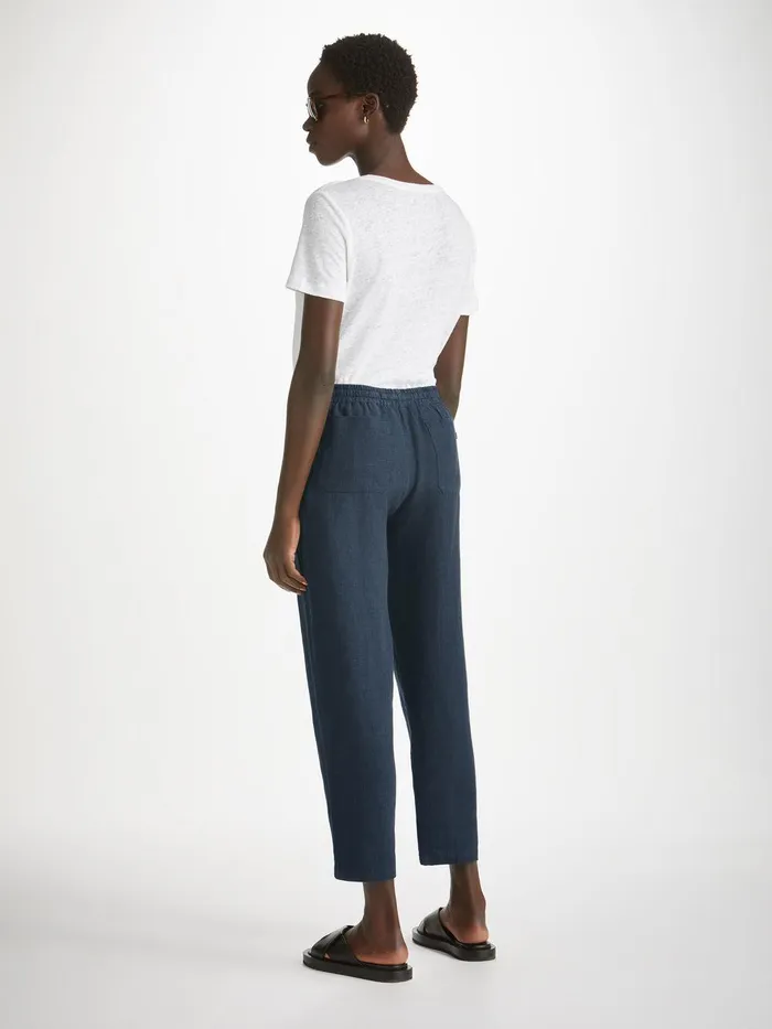 Derek Rose Trousers Vienna Linen Navy Women Casual Pants