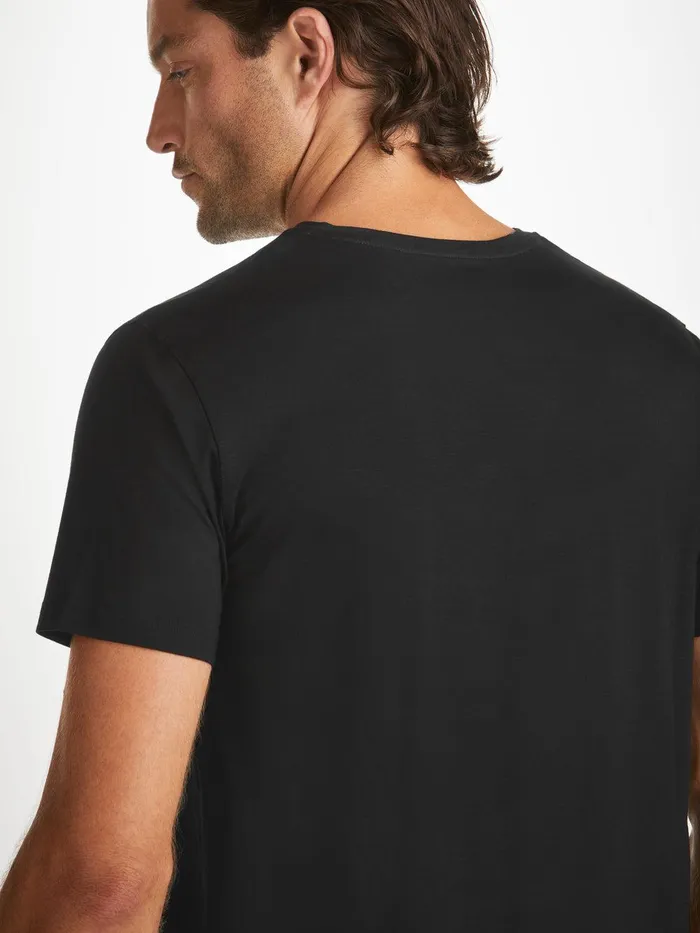 Derek Rose VNeck TShirt Basel Micro Modal Stretch Black Men Short Sleeve TShirts