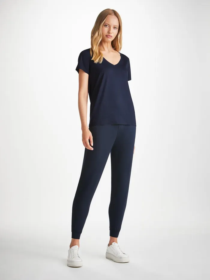 Derek Rose VNeck TShirt Lara Micro Modal Stretch Navy Women Short Sleeve TShirts