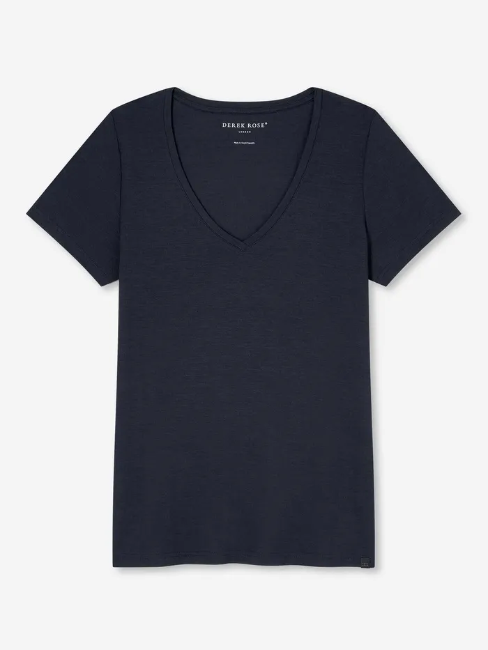 Derek Rose VNeck TShirt Lara Micro Modal Stretch Navy Women Short Sleeve TShirts