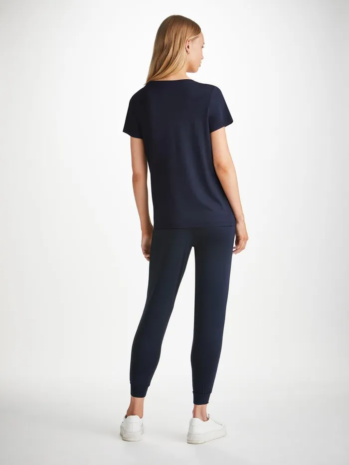 Derek Rose VNeck TShirt Lara Micro Modal Stretch Navy Women Short Sleeve TShirts