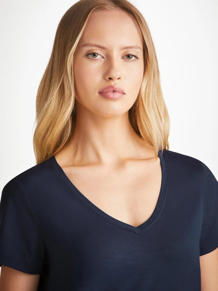 Derek Rose VNeck TShirt Lara Micro Modal Stretch Navy Women Short Sleeve TShirts