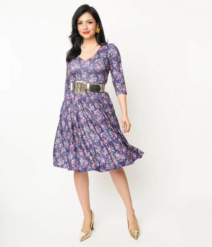 Dolly and Dotty Purple Dragonfly Floral Print Billie Fit and Flare Dress Dresses Unique Vintage Fit and Flare Dolly and Dotty Purple Dragonfly Floral Print Billie Fit and Flare Dress Dresses Unique Vintage Fit and Flare