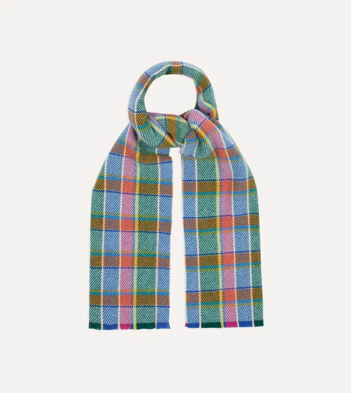 Drake039s Blue Tartan Check Wool Scarf Men Scarves
