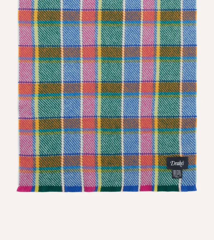 Drake039s Blue Tartan Check Wool Scarf Men Scarves