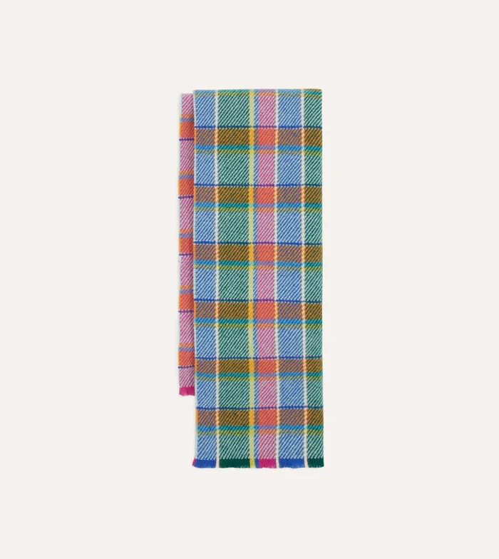 Drake039s Blue Tartan Check Wool Scarf Men Scarves