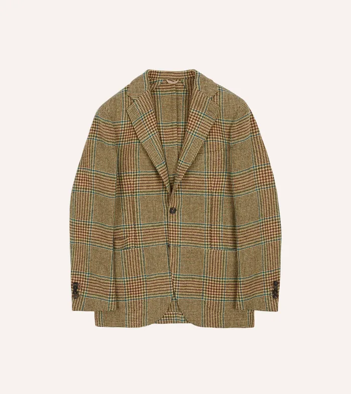 Drake039s Brown Green And Blue Houndstooth Check Tweed Blazer Men Blazers