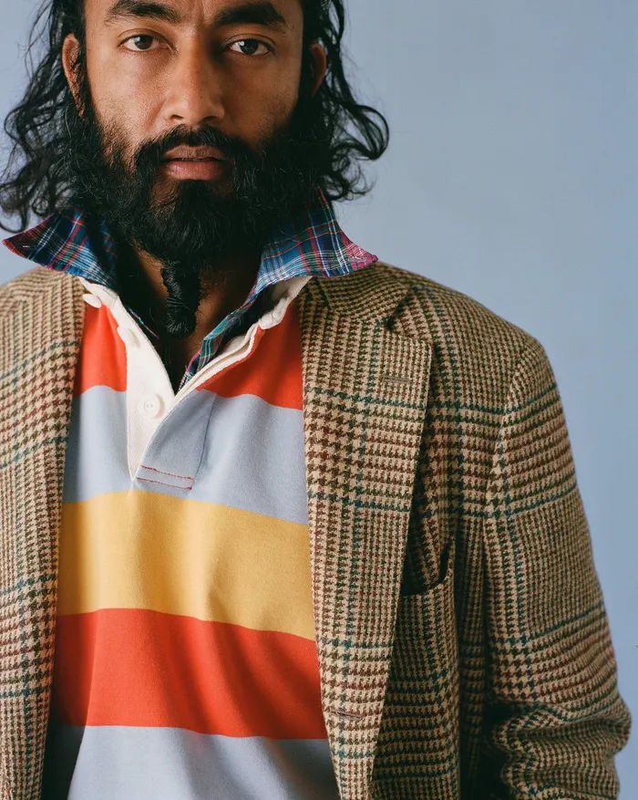 Drake039s Brown Green And Blue Houndstooth Check Tweed Blazer Men Blazers