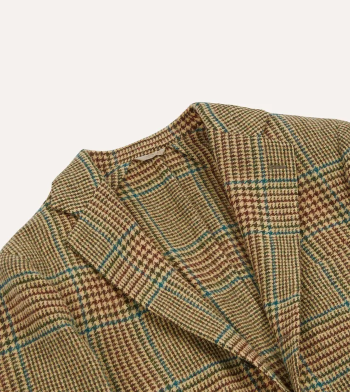 Drake039s Brown Green And Blue Houndstooth Check Tweed Blazer Men Blazers