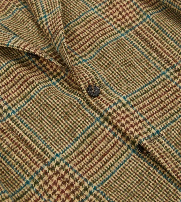 Drake039s Brown Green And Blue Houndstooth Check Tweed Blazer Men Blazers