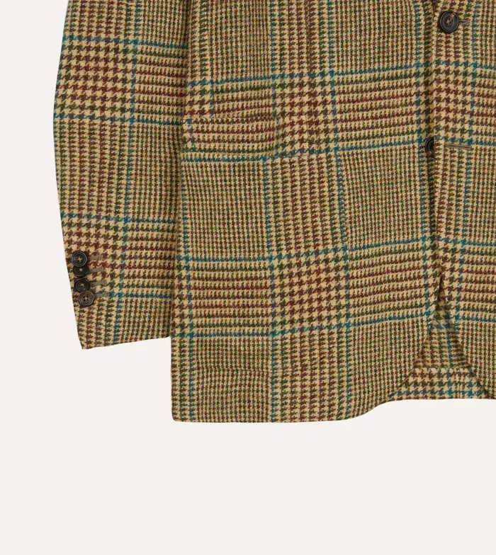 Drake039s Brown Green And Blue Houndstooth Check Tweed Blazer Men Blazers