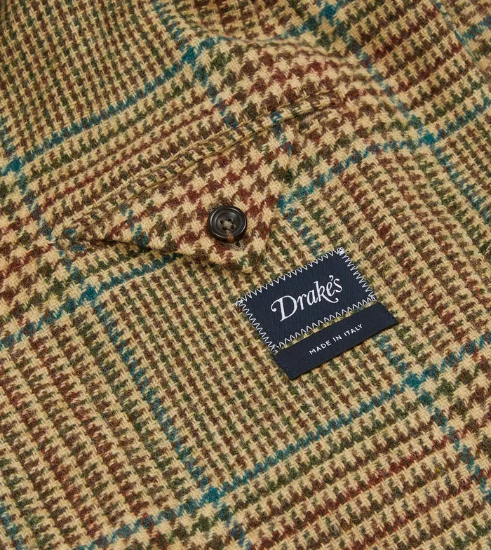 Drake039s Brown Green And Blue Houndstooth Check Tweed Blazer Men Blazers