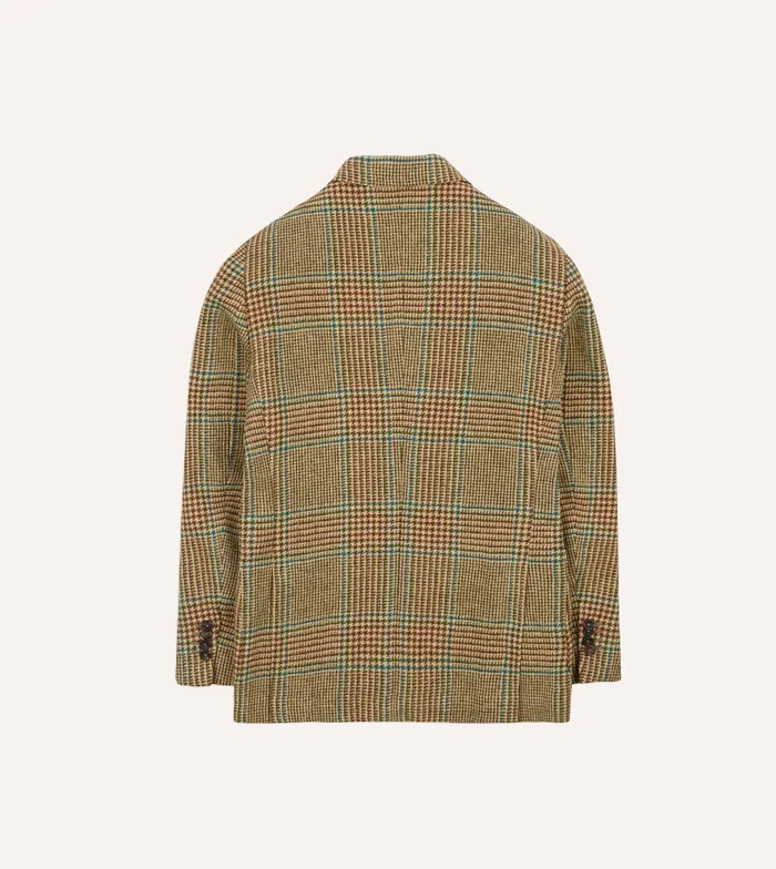 Drake039s Brown Green And Blue Houndstooth Check Tweed Blazer Men Blazers