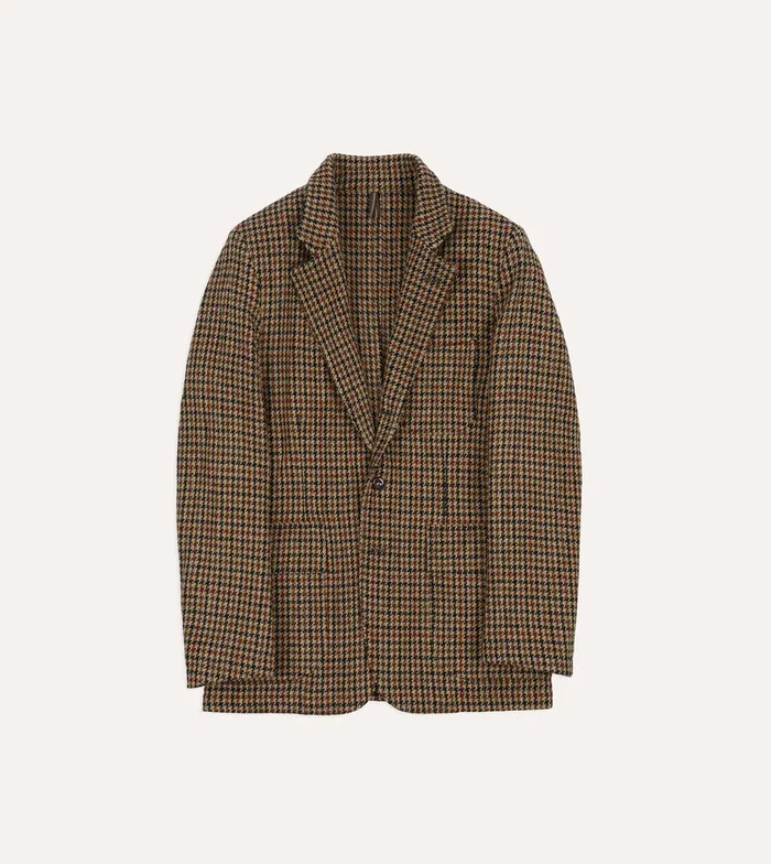 Drake039s Brown Houndstooth Check Harris Tweed Games Blazer Mk Vii Men Blazers