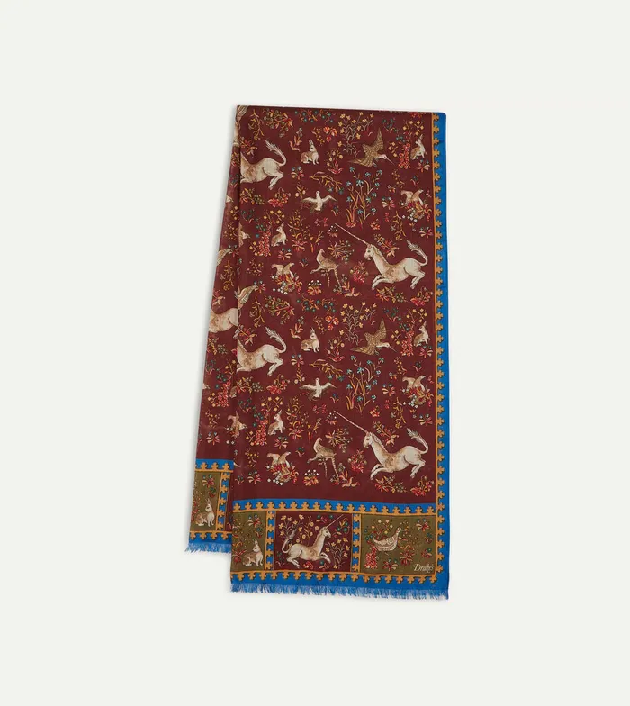 Drake039s Burgundy Unicorn Print WoolSilk Scarf Men Scarves