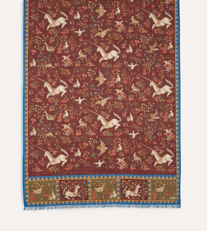 Drake039s Burgundy Unicorn Print WoolSilk Scarf Men Scarves