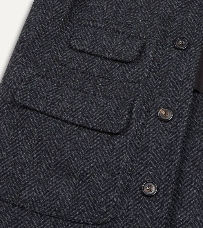 Drake039s Dark Grey Herringbone Wool Raglan Coat Men Coats and Jackets