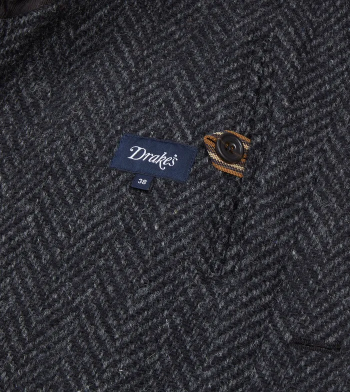 Drake039s Dark Grey Herringbone Wool Raglan Coat Men Coats and Jackets