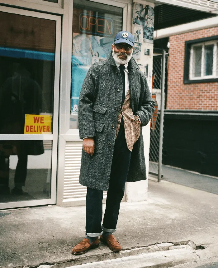 Drake039s Dark Grey Herringbone Wool Raglan Coat Men Coats and Jackets