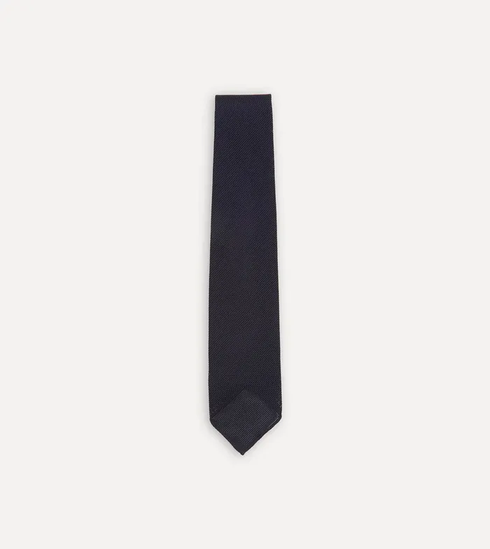 Drake039s Dark Navy Fine Woven Grenadine Silk Hand Rolled Tie Men Plain Ties