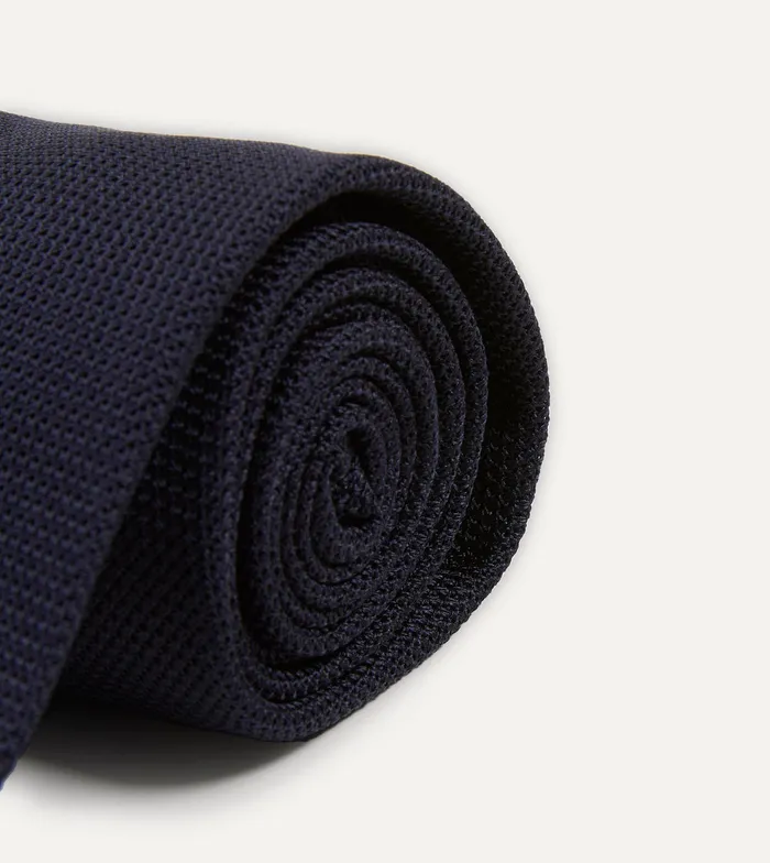 Drake039s Dark Navy Fine Woven Grenadine Silk Hand Rolled Tie Men Plain Ties
