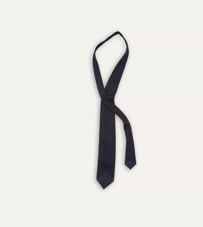 Drake039s Dark Navy Fine Woven Grenadine Silk Hand Rolled Tie Men Plain Ties