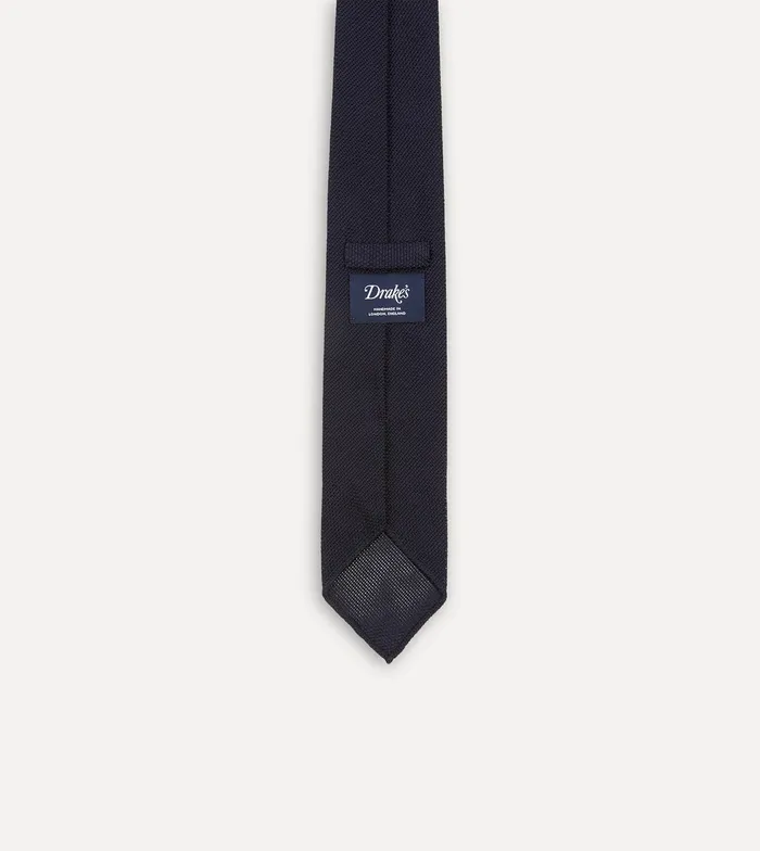 Drake039s Dark Navy Fine Woven Grenadine Silk Hand Rolled Tie Men Plain Ties