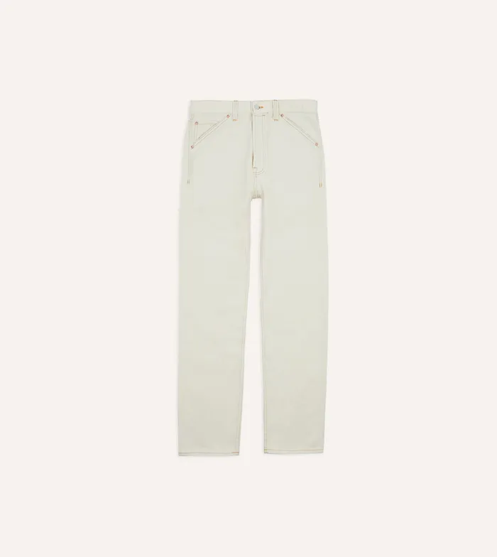Drake039s Ecru 127oz Selvedge Denim Patchless FivePocket Jeans Men Trousers