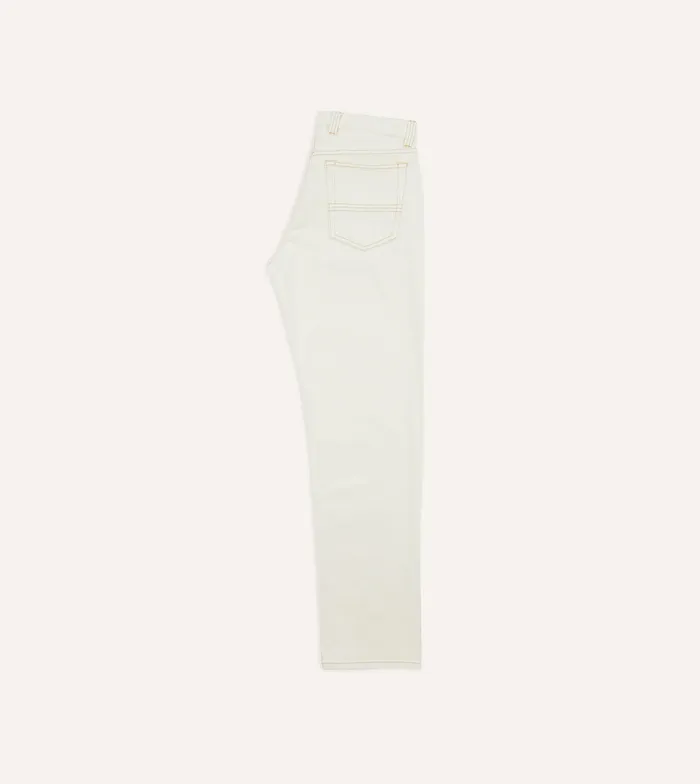 Drake039s Ecru 127oz Selvedge Denim Patchless FivePocket Jeans Men Trousers