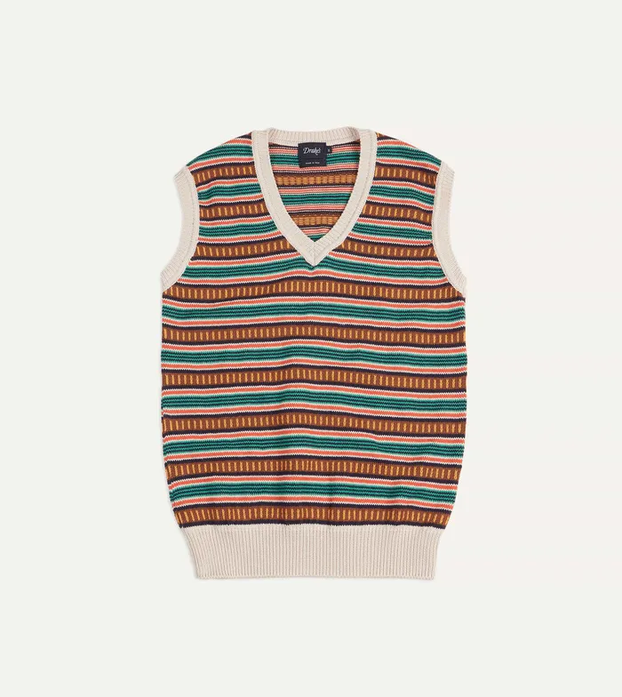 Drake039s Ecru And Multi Coloured Cotton Cashmere Western Knit Vest Men Knitwear