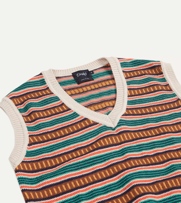 Drake039s Ecru And Multi Coloured Cotton Cashmere Western Knit Vest Men Knitwear