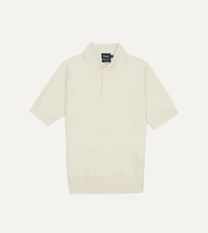 Drake039s Ecru Knitted LinenCotton ShortSleeve Polo Shirt Men Knitwear